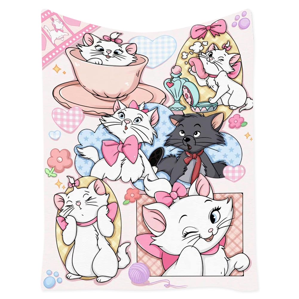 Manta con Estampado de Gato Ma-rie, Manta para niños, Manta Dibujos Animados, Manta de forro polar mullida con estampado de dibujos animados, Manta de sofá de Viaje, para vacaciones, cama, sofá