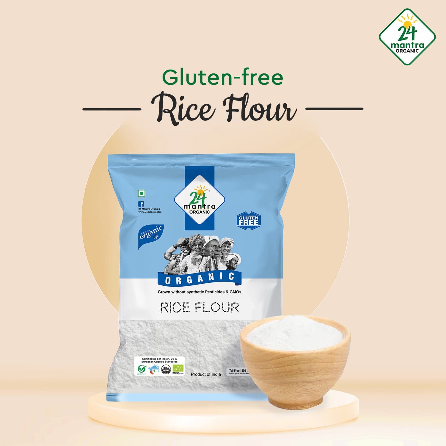 Organic Rice Flour Pure White - Rice Atta - ★ USDA Certified Organic - ★ European Union Certified Organic - ★ Pesticides Free - ★ Adulteration Free - ★ Sodium Free - 2 lb - 24 Mantra Organic