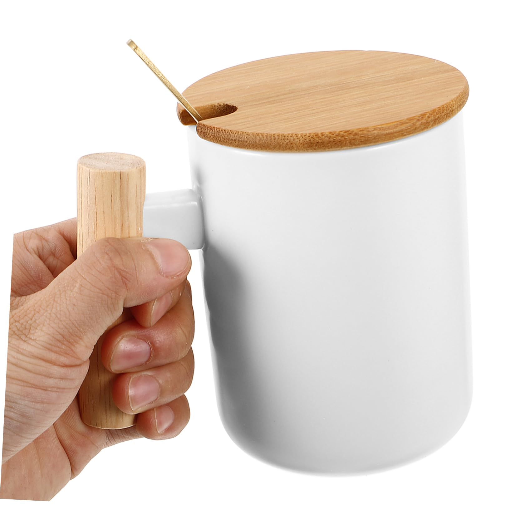 Zerodeko Tazza da Caffè in Ceramica con Coperchio e Cucchiaio 301-400 Ml