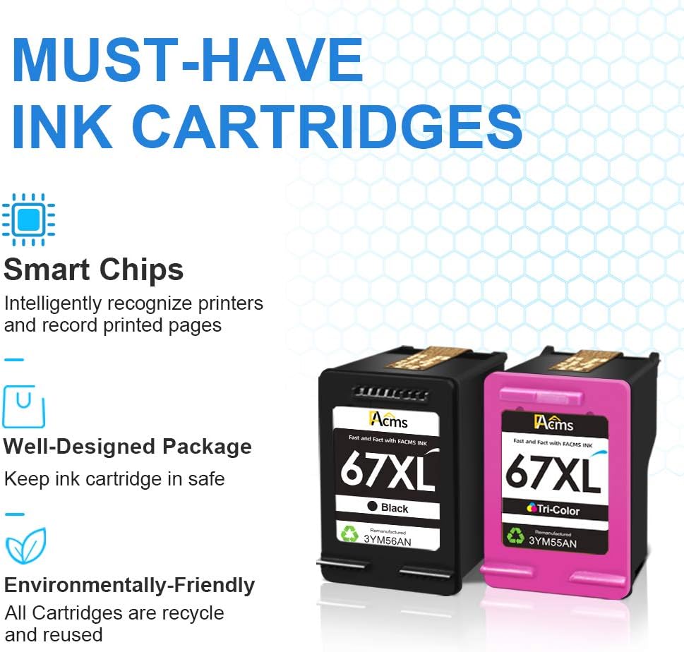 Remanufactured Ink Cartridge Replacement for HP 67 67XL for Envy 6052 6058 6075 DeskJet 2732 2755 2842e DeskJet Plus 4152 4155 4158 Printer (1 Black 1 Color)