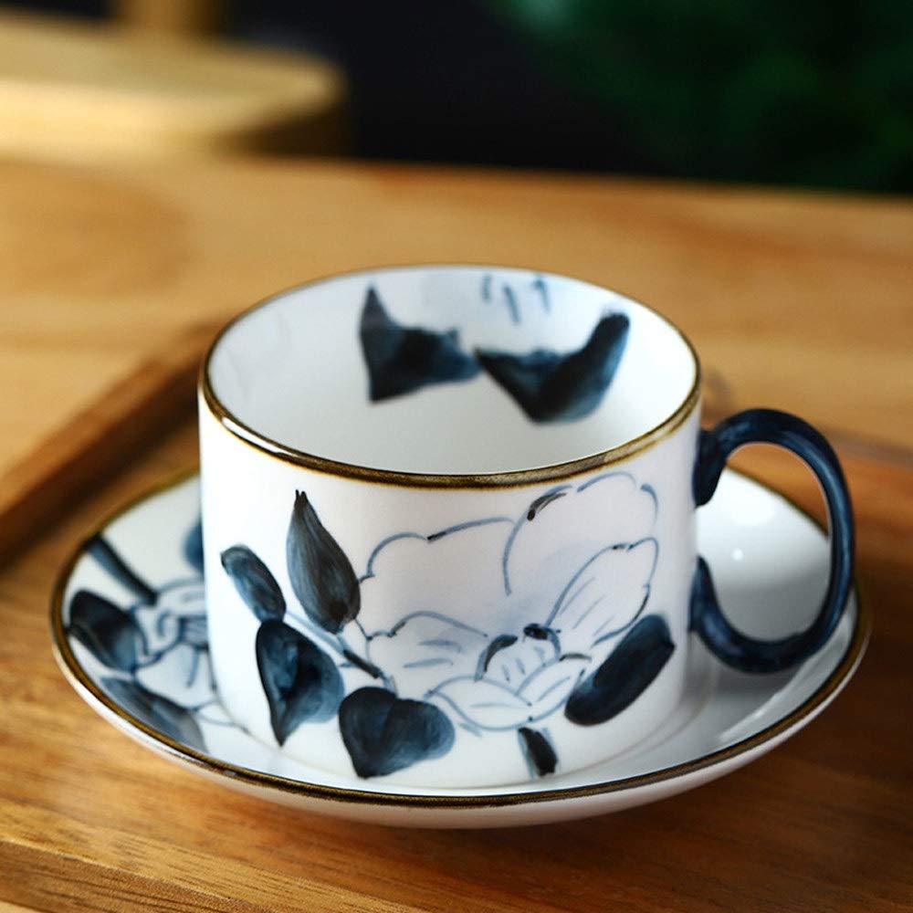 Kubek do kawy - ceramiczny zestaw filiżanek do kawy i spodków, 200 ml niebiesko-białe porcelanowe kubki do latte kubki do cappuccino z uchwytem filiżanka do herbaty para