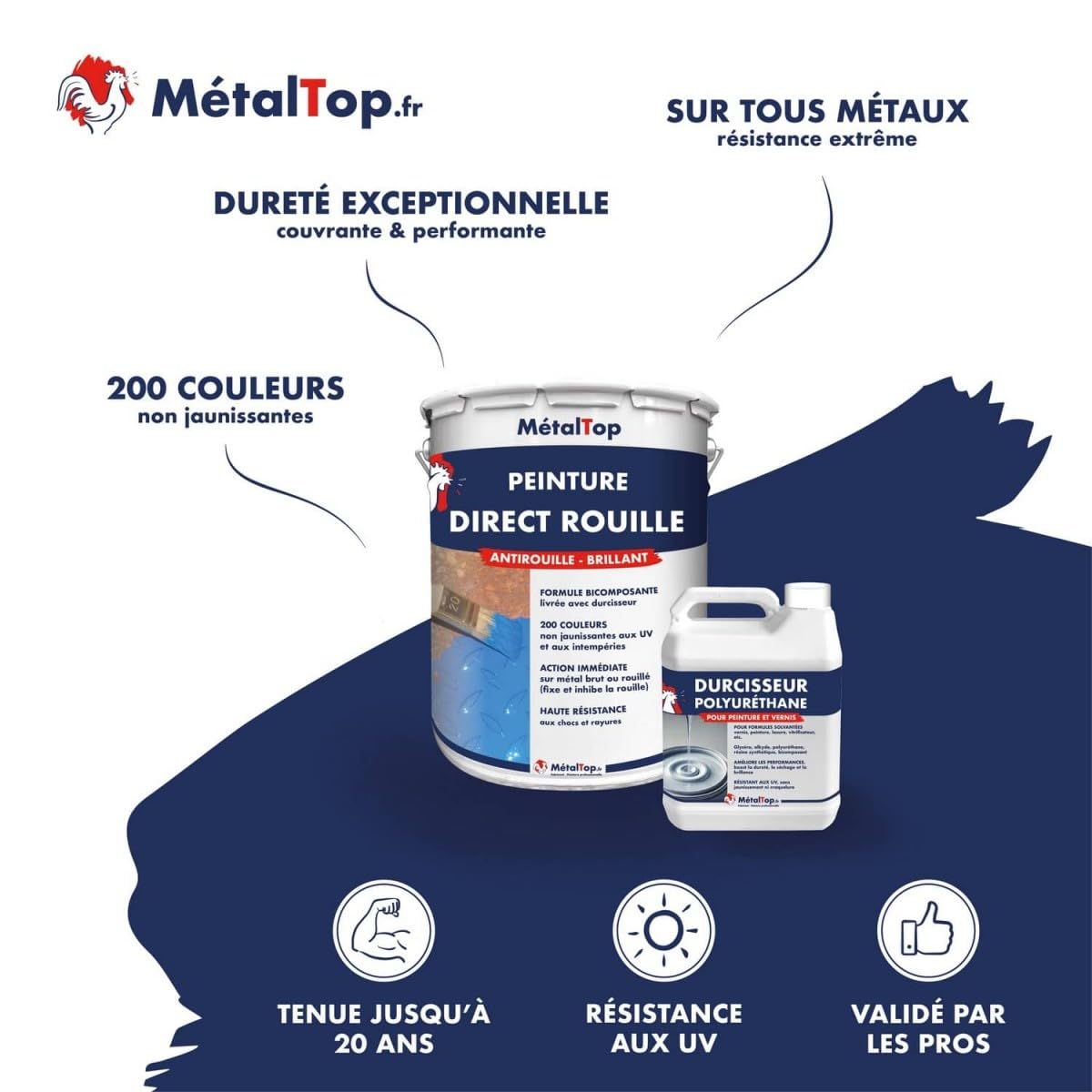 Metaltop - Peinture Direct Rouille - Gris clair - RAL 7035-15 L - Protection antirouille 2 en 1 longue durée pour fer et acier.