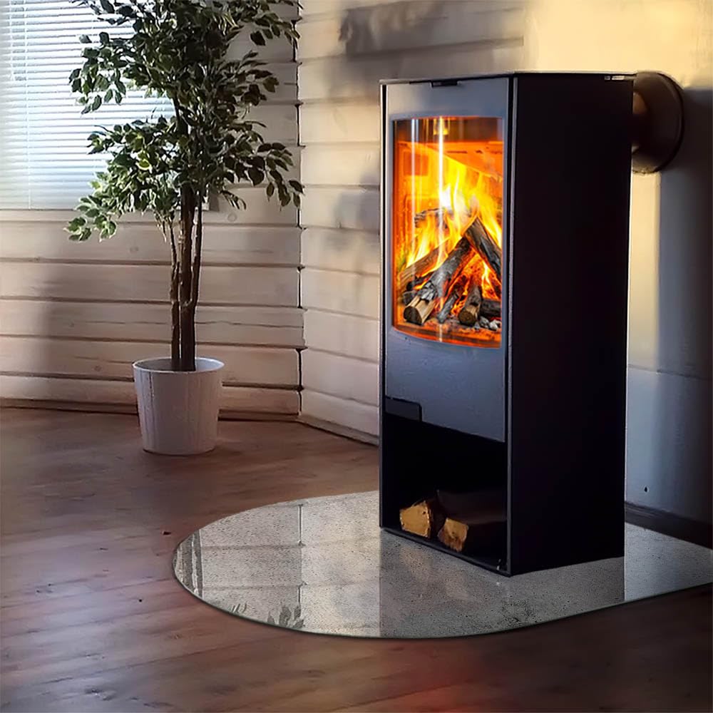 Kamin Bodenplatte Glas 100x100 cm Schutz vor Schäden Wohnzimmer Rundbogen Wasserdicht Schutz vor Kontamination Bodenbelag Polierte Kanten Schutz vor Glut Herdboden - Rohe Betonstruktur