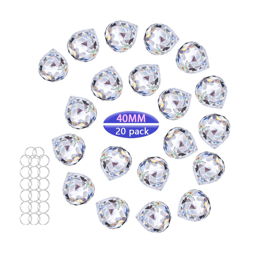 Crystalsuncatcher 20Pcs 1.75 inch/40mm Clear Crystal Ball Prism Pendant Suncatcher for Feng Shui/Divination or Wedding/Home/Office Decoration