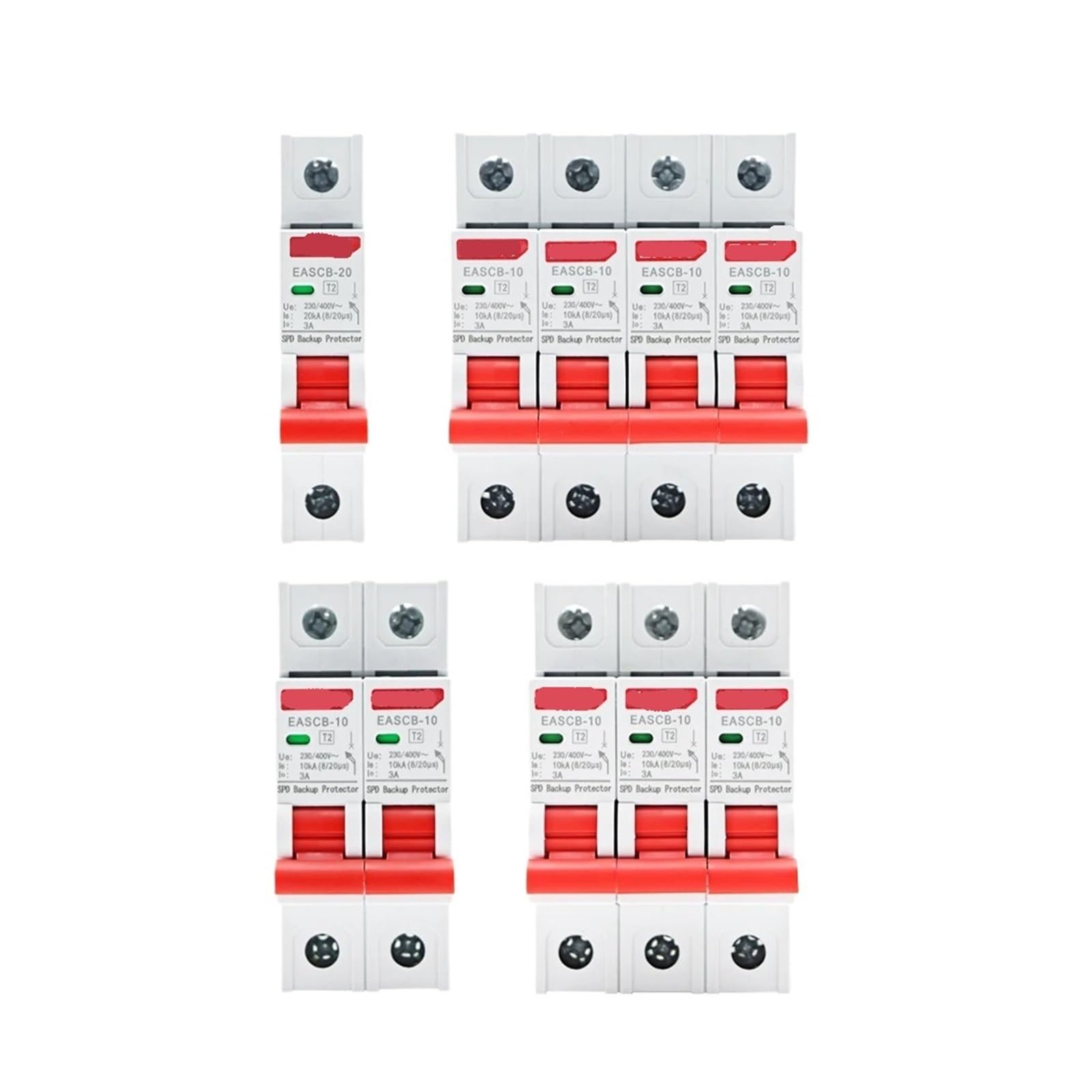 Protector contra sobretensiones y pararrayos Protector de respaldo SPD de CA T2, pararrayos con protección contra sobretensiones de 230 V y 400 V, disyuntor de corriente de riel DIN de 10 kA, 20 kA, 2
