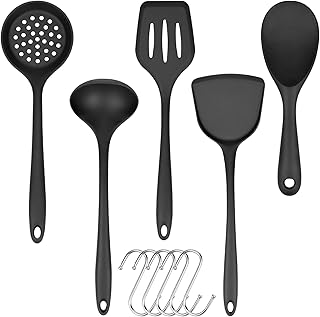 Silicone Kitchen Utensils, 10 Piece Silicone Cooking Utensils Set with Hook, Non Stick Pans, Heat Resistant Cooking Utensils, Silicone Spatulas for Cooking Kitchen Gadgets Tools (Black)