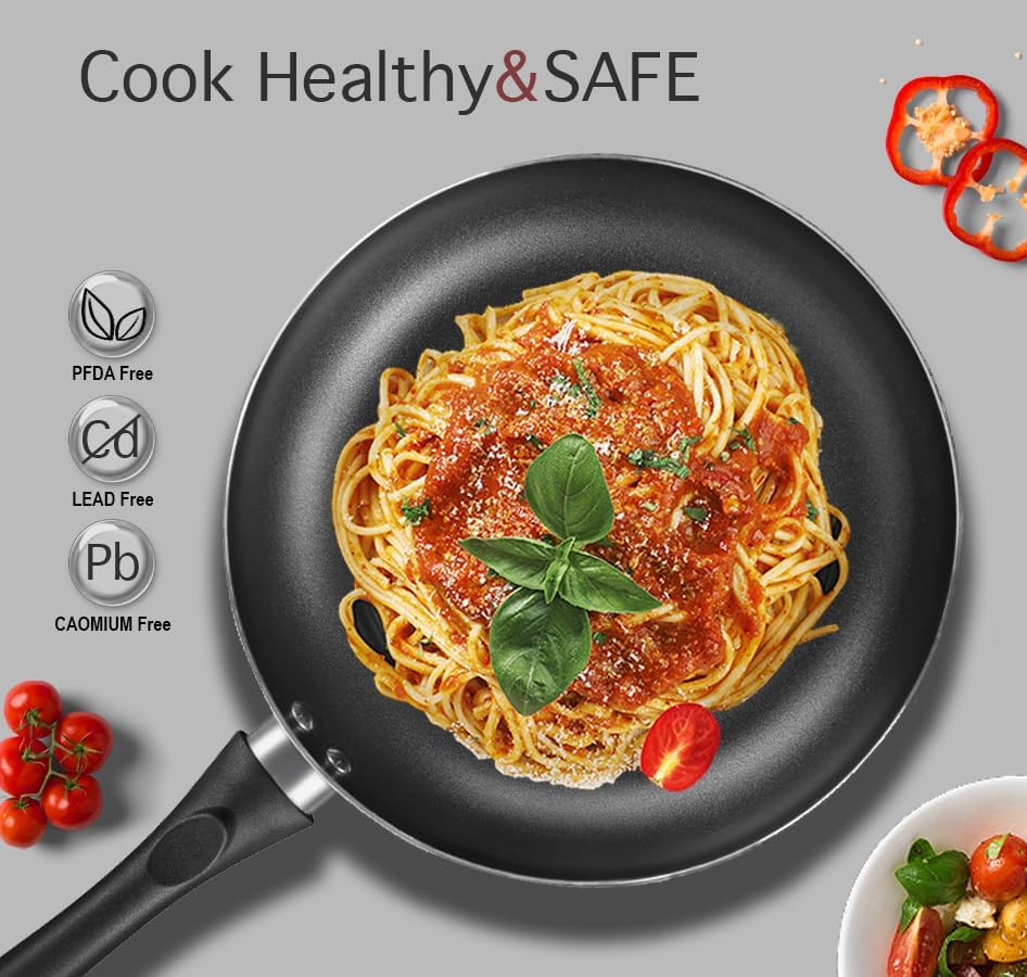 Miniatura 5 de Juego de 8 ollas y sartenes de cerámica negra, juego de sartenes de cocina, juego de ollas de cerámica, juego de utensilios de cocina