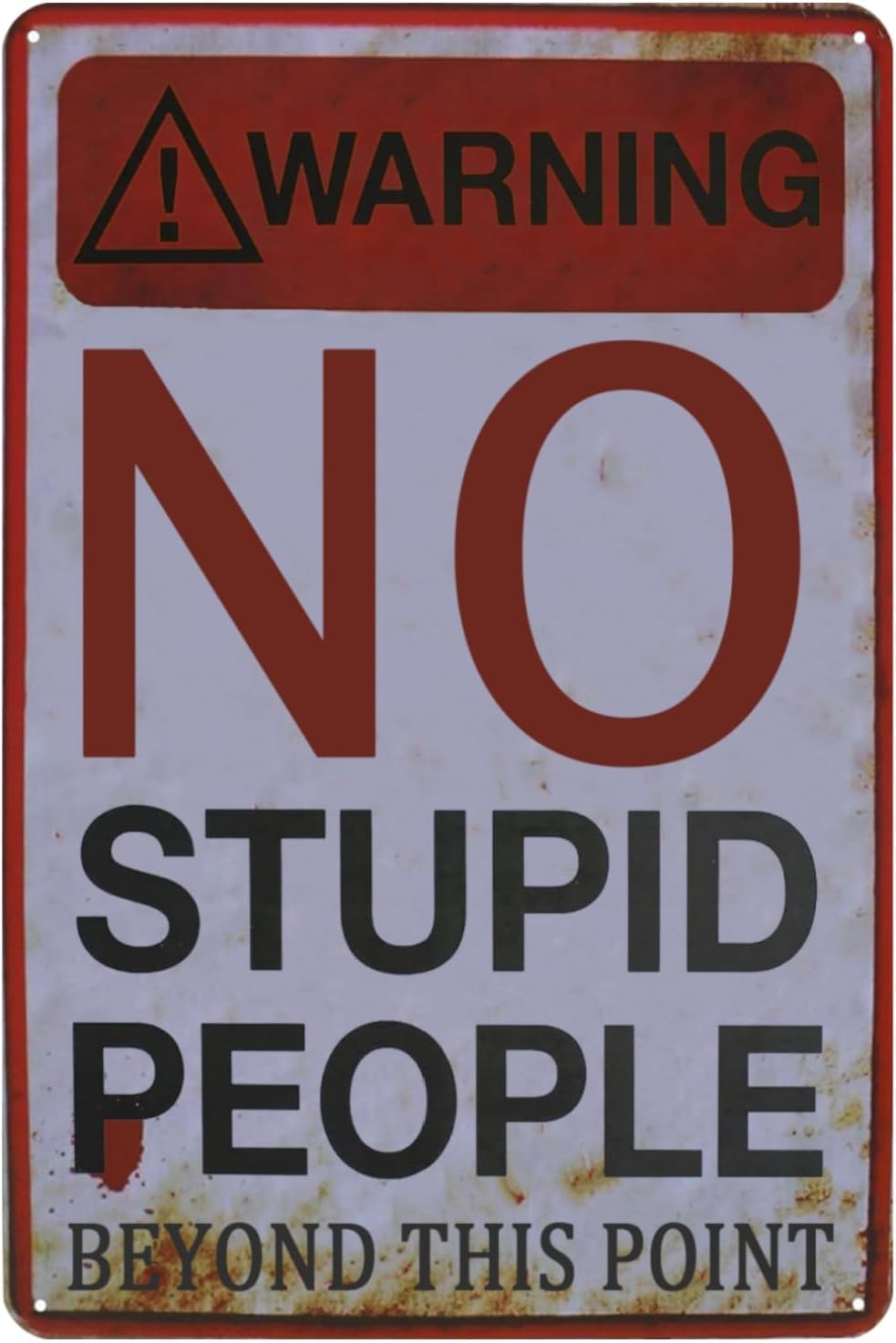SMAZDFXX Warning No Stupid People Beyond This Point Vintage Metal Tin Sign Funny No Trespassing Decor Garage Signs For Men Mancave Room Home Cafes Bar Club Decorations 8"x12"
