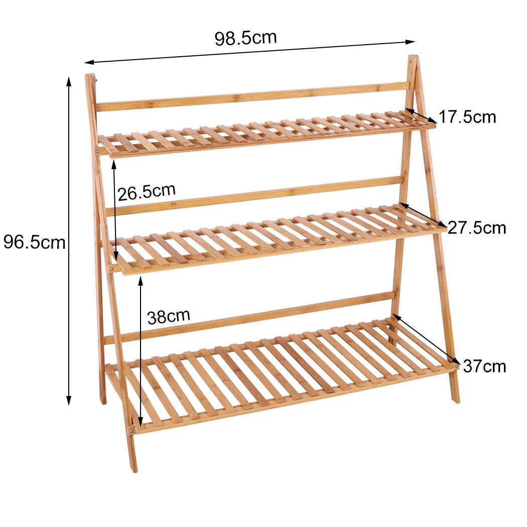 unho 3 Tier Bamboo Plant Stand Outdoor Indoor Flower Stand Folding