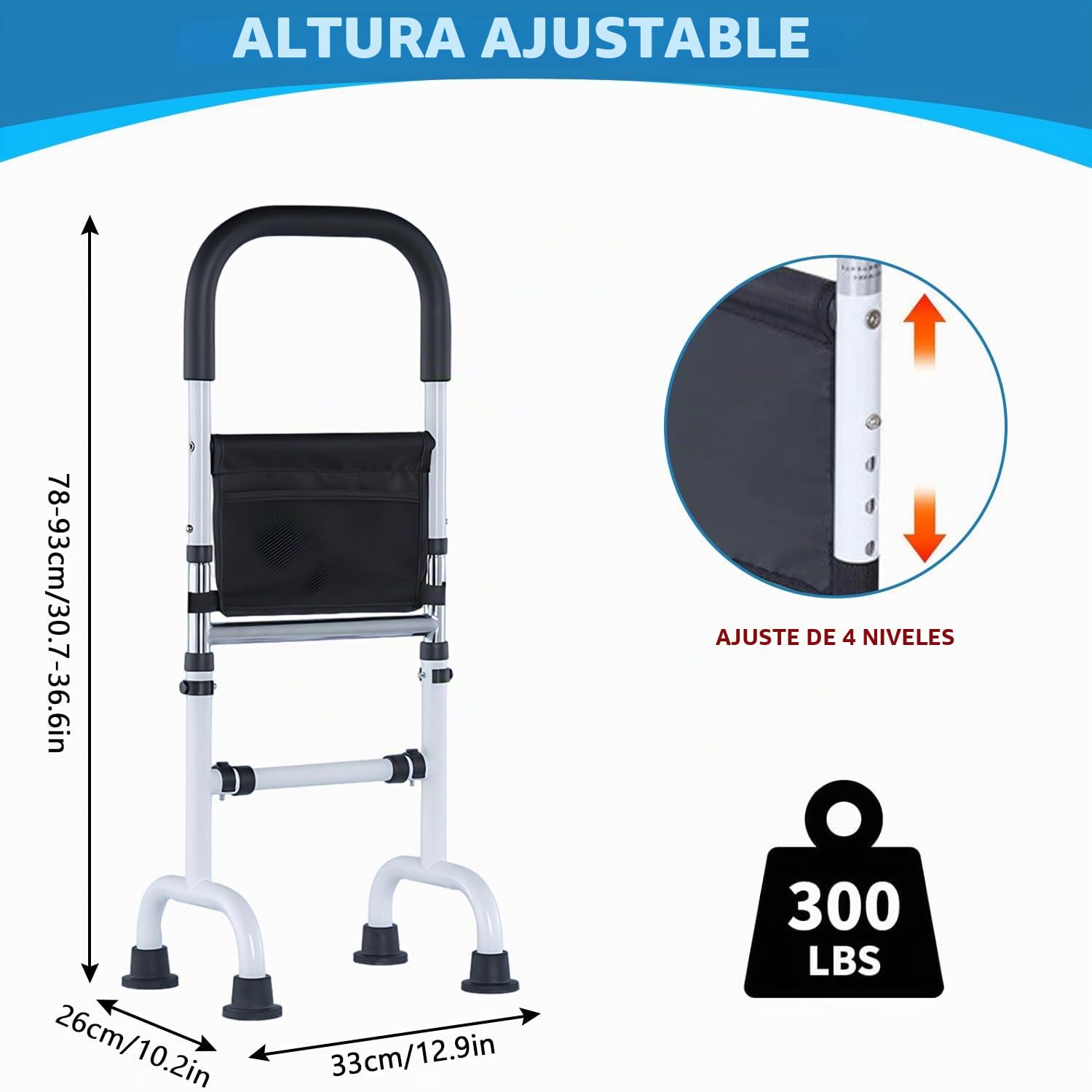Ayuda de pie para personas mayores, altura ajustable, andador móvil con ventosas antideslizantes y bolsa de almacenamiento, ayuda de movilidad gruesa y portátil para cama, sofá, suelo de inodoro