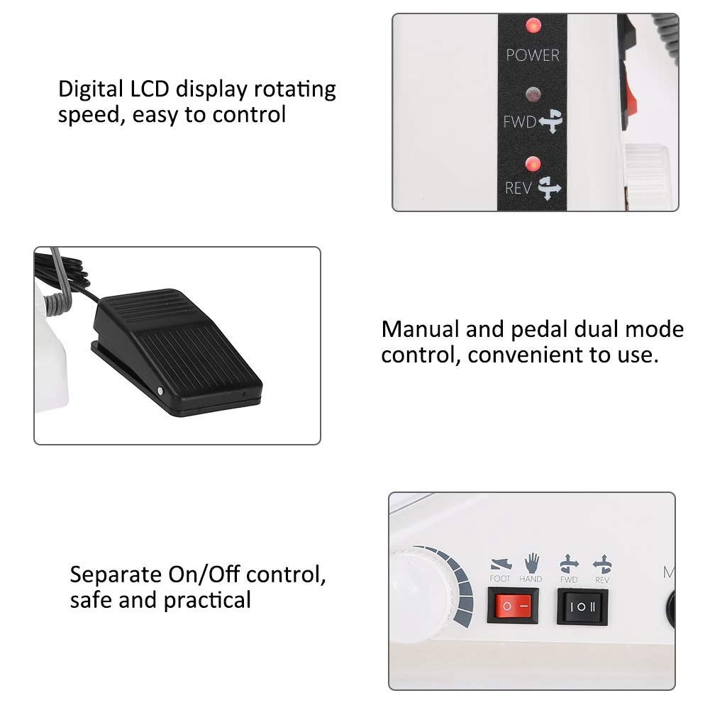 Wiertarka Do Paznokci 35000 Obr./Min, 3 W 1, Pochłaniacz Pyłu Do Paznokci, Led, 65 W, Mocny Elektryczny Zestaw Do Manicure I Pedicure, Wielofunkcyjny, Do Usuwania Ak