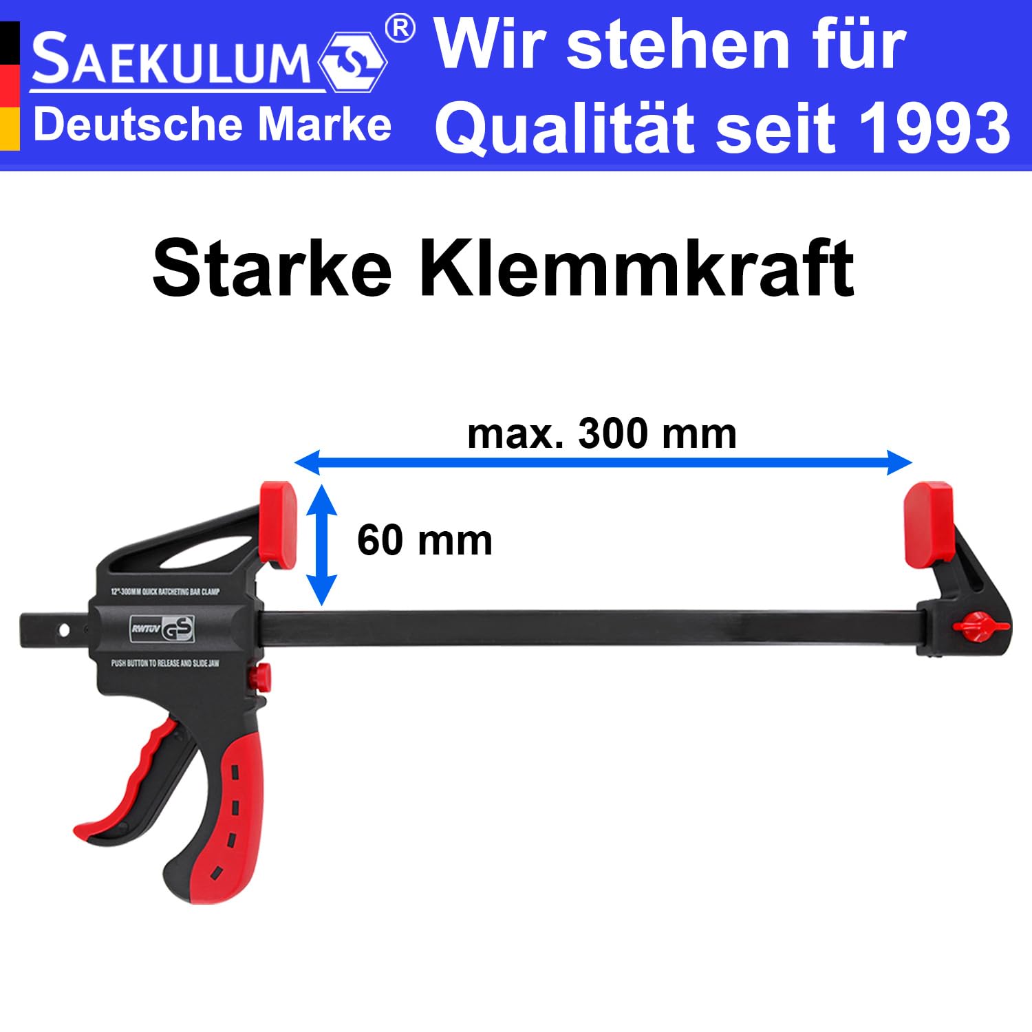 4 Stk. Einhandzwinge 300mm Schnellspannzwinge Klemmzwinge Einhandklemme Schnellspanner Schraubzwinge Spannzwinge Zwingen