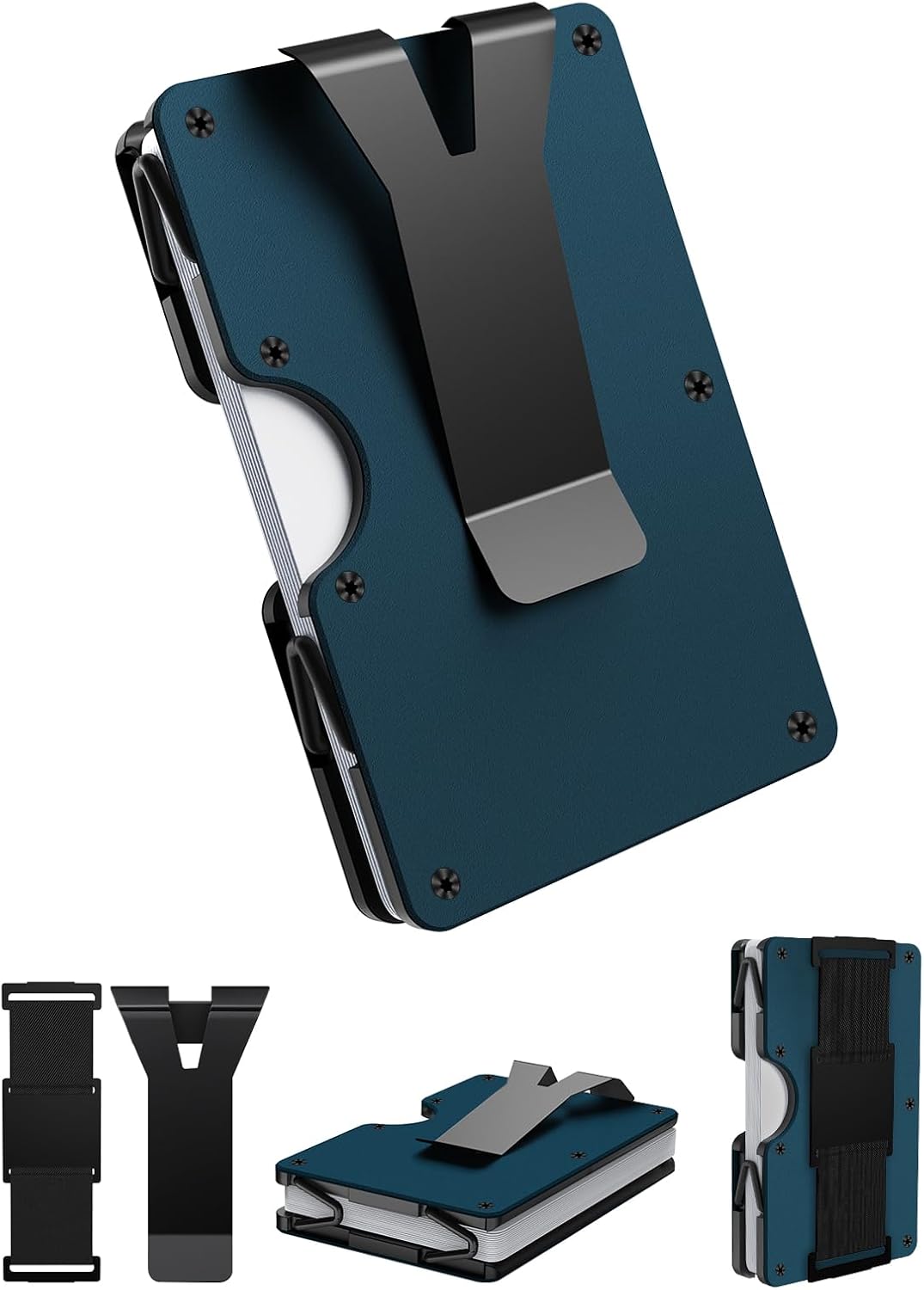 CHJGLNL Minimalist Wallet, Slim Wallet for Men, Minimalist Cash Strap and Money Clip Wallet, Front Pocket Wallets, Metal Wallet, RFID Blocking, 22 Card Capacity