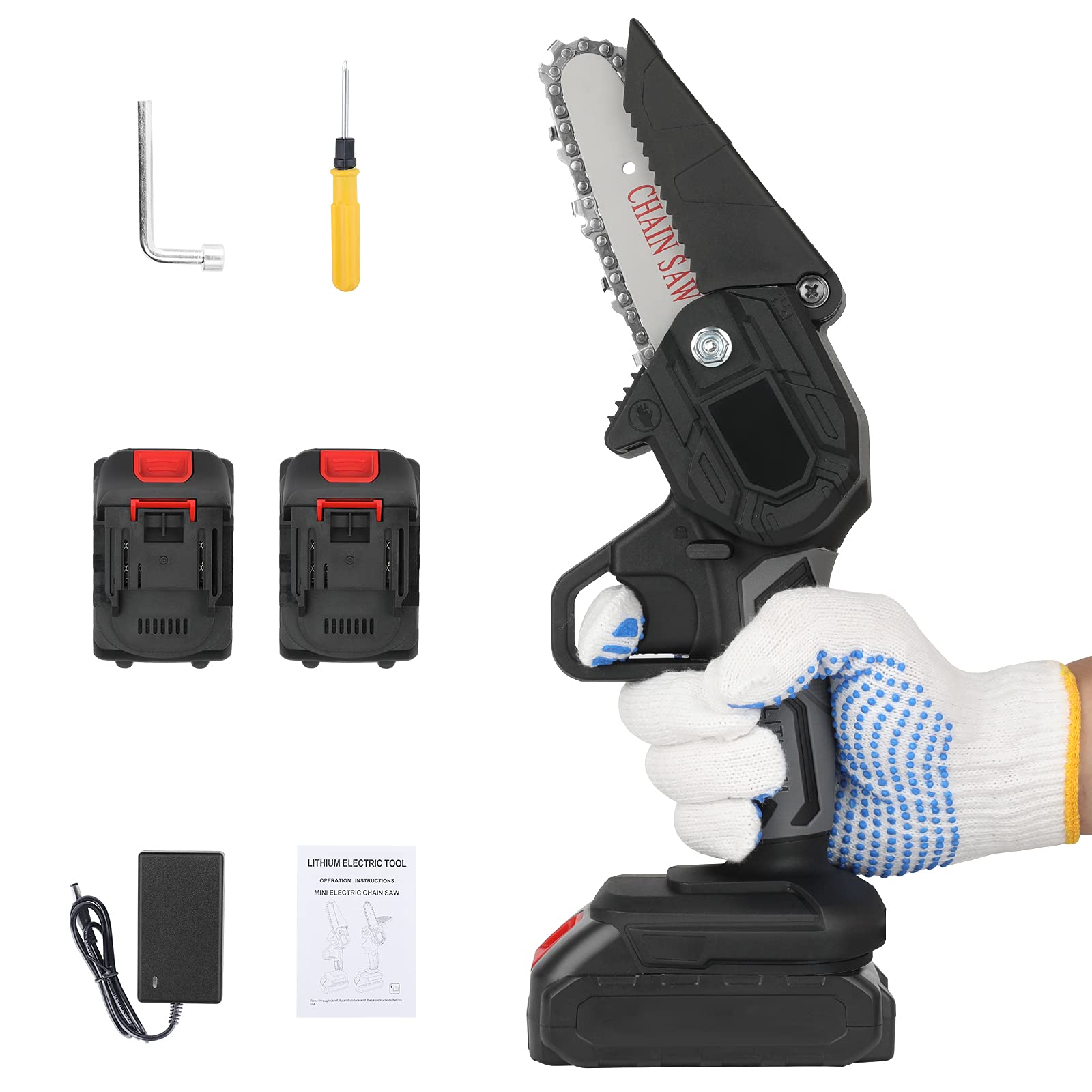 Buy Mini Chainsaw Cordless,4 Inch 21V Battery Chainsaw whith 2 pcs