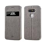 LG G5 case ,Feitenn Premium Leather PU Wallet View Window Flip Smart Case Stand Kicstand Card Holder Magnetic Closure TPU bumper full cover case for LG G5 (Gray)