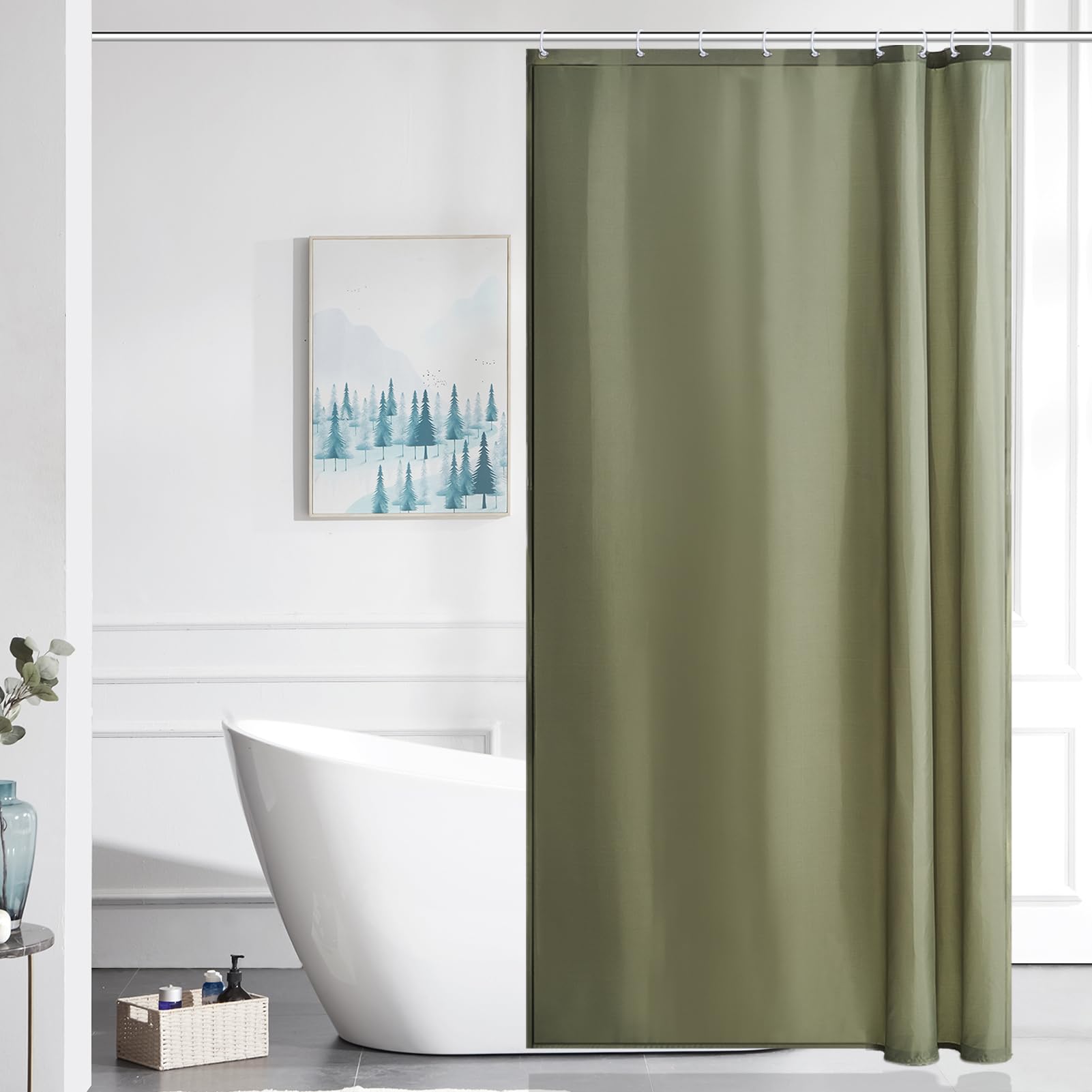 Furlinic Shower Curtain Mould Proof Resistant Wetroom Bathroom Polyester Fabric White 7ft Shower Curtains Liner Waterproof Rustproof Washable Weighted with 12 Hooks Extra Long 180x210cm 72x84. — view 178