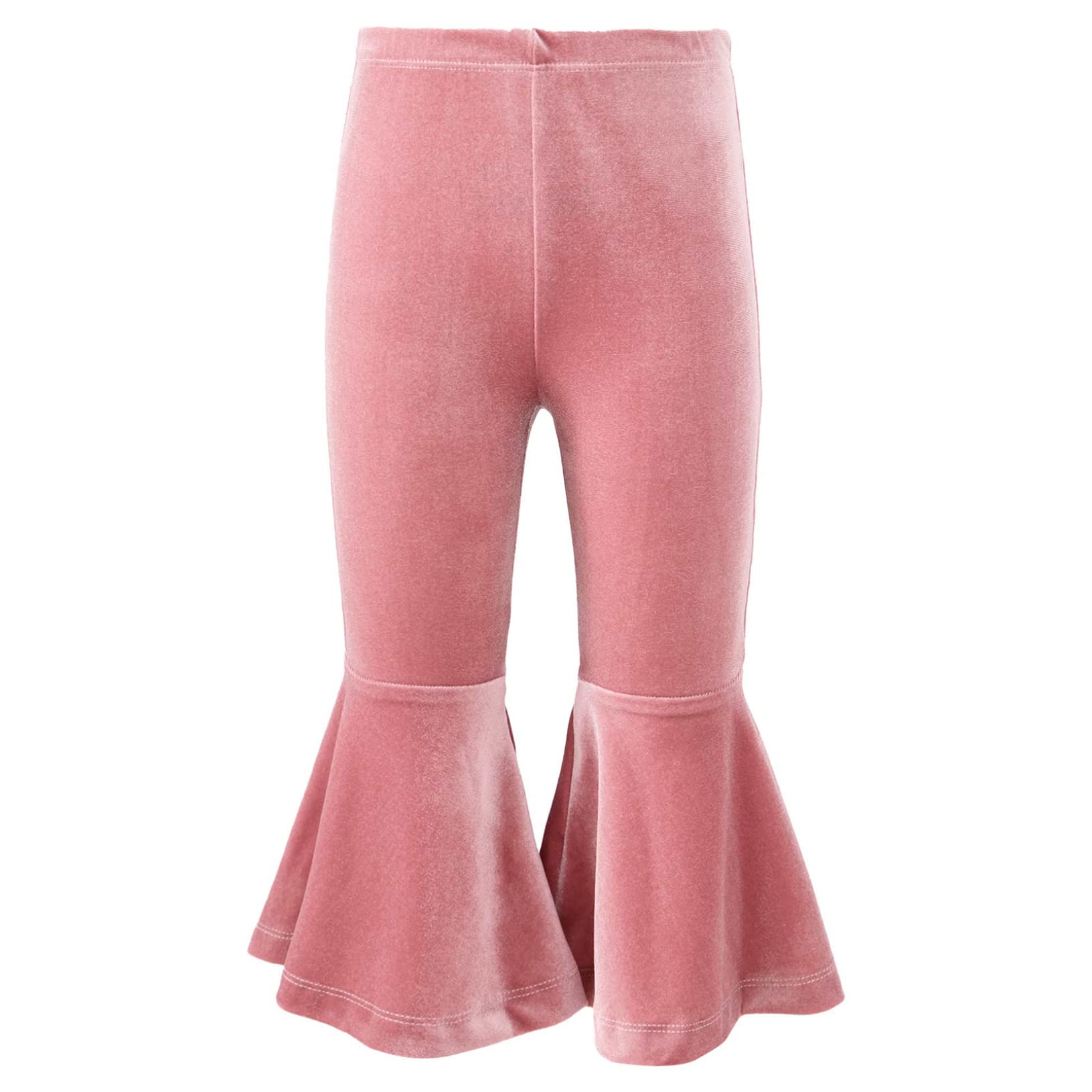 YEAHDOR Kids Toddler Baby Girl Flare Pants Velvet Bell Bottom Ruffle Leggings Trouser Fall Clothes Pink 5-6 Years