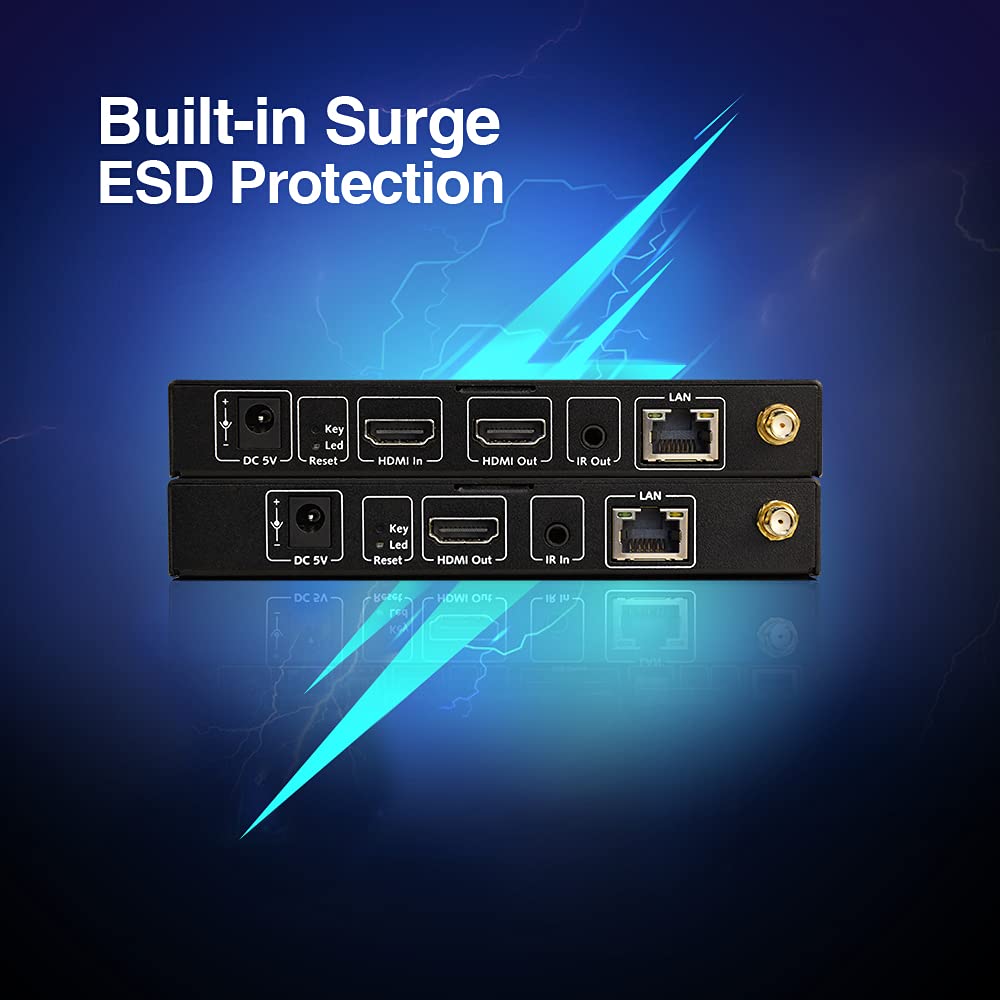 Transmisor y Receptor HDMI Inalámbrico, 1080P a 60 Hz, Alcance de hasta 200m/656 pies, Retorno por Infrarrojos, Extensor HDMI Inalámbrico con Bucle de Salida, 120m/394 pies a Través de Cable Ethernet