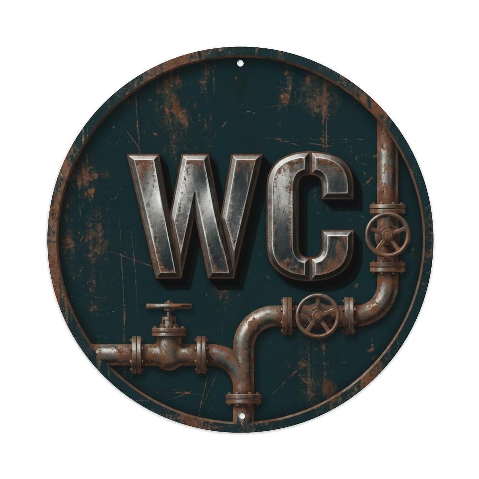 Toilet （WC） Refinery Emblem Metal Tin Sign Plaque Wall Decor for Cafe, Club Bar, Office, Home Garden Round Metal Poster 8x8Inch
