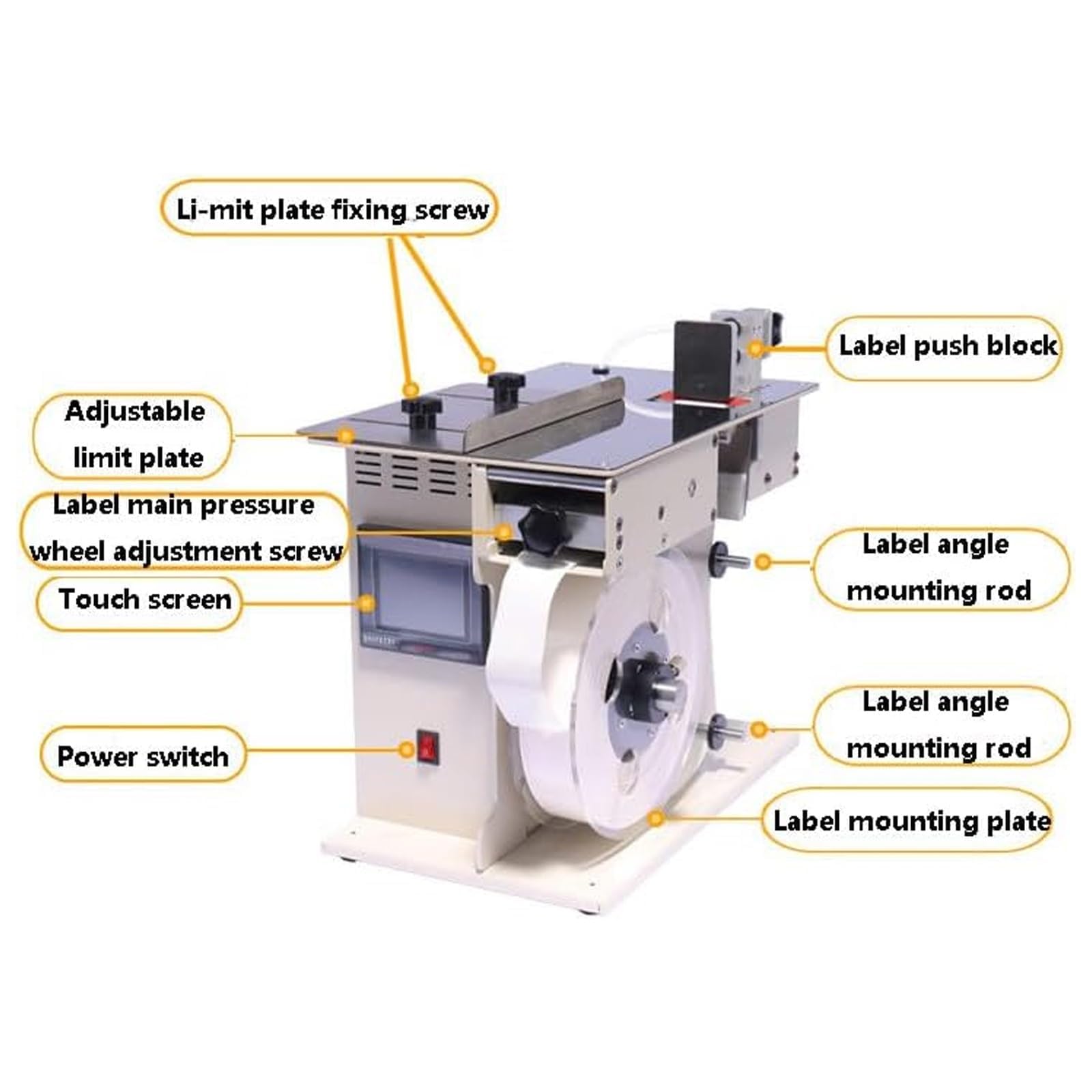Etichettatrice semiautomatica per etichette trasparenti, ad alta velocità 0-200mm/min e lunghezza regolabile 0-100mm, ideale per applicazioni di etichettatura quadrata e rotonda