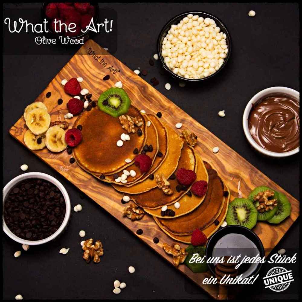 What the Art!® Olive Wood «Karo» L | Tagliere in legno d'ulivo + ciotola per salse + regalo | 35 x 16 x 2 cm