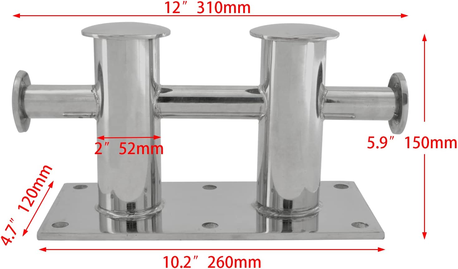 ISURE MARINE Heavy Duty Single Cross Bollard ，316 Stainless Steel 260mm*120mm for Boat Kayaks Accessories