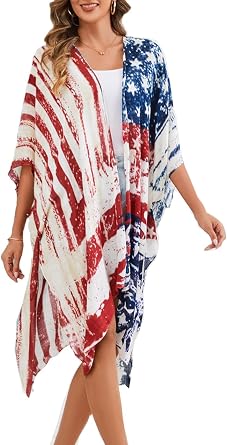 Womens American Flag Beachwear cover up Cardigan Loose Tops Shirt