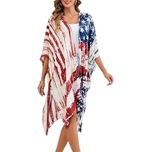Womens American Flag Beachwear cover up Cardigan Loose Tops Shirt