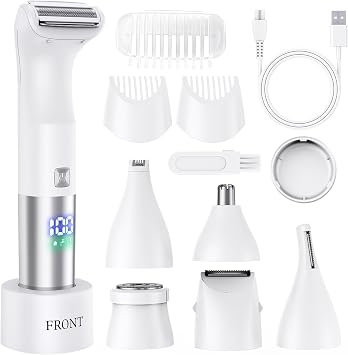Bikini Trimmer for Women - 6 in 1 Electric Razors for Women, Cordless Rechargeable Electric Shaver, IPX7 Waterproof Wet Dry Lady Body Hair Remover for Face Nose Eyebrow Arm Leg Pubic Armpit
