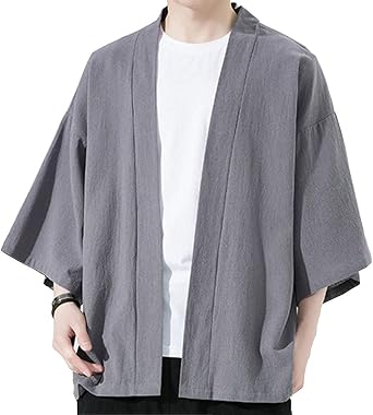 FJLTDCP Summer Clothing, Mens Japanese Cardigan, 3/4 Sleeves, Cardigan, Coat, Plain, Japanese Style, Fashionable, Solid Color, Shirt, Lightweight, Breathable, Summer, Spring, Autumn, Air Conditioning, Large Size