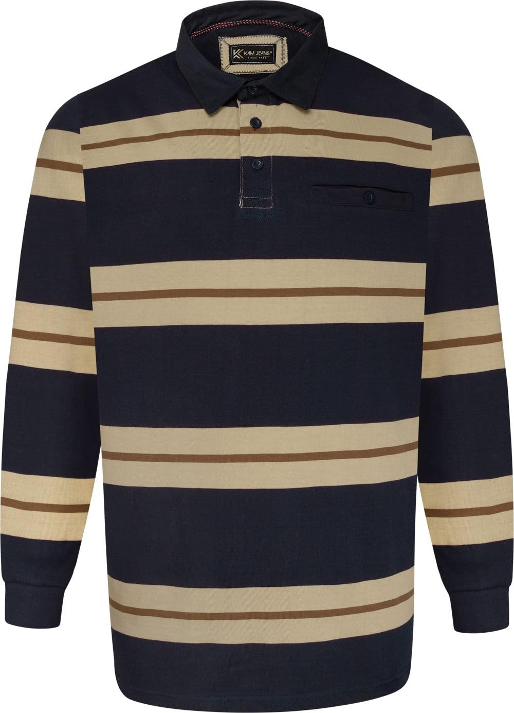 Kam Men's Blue Jeanswear Multi Stripe Long Sleeve Rugby Polo Shirt - 3XL