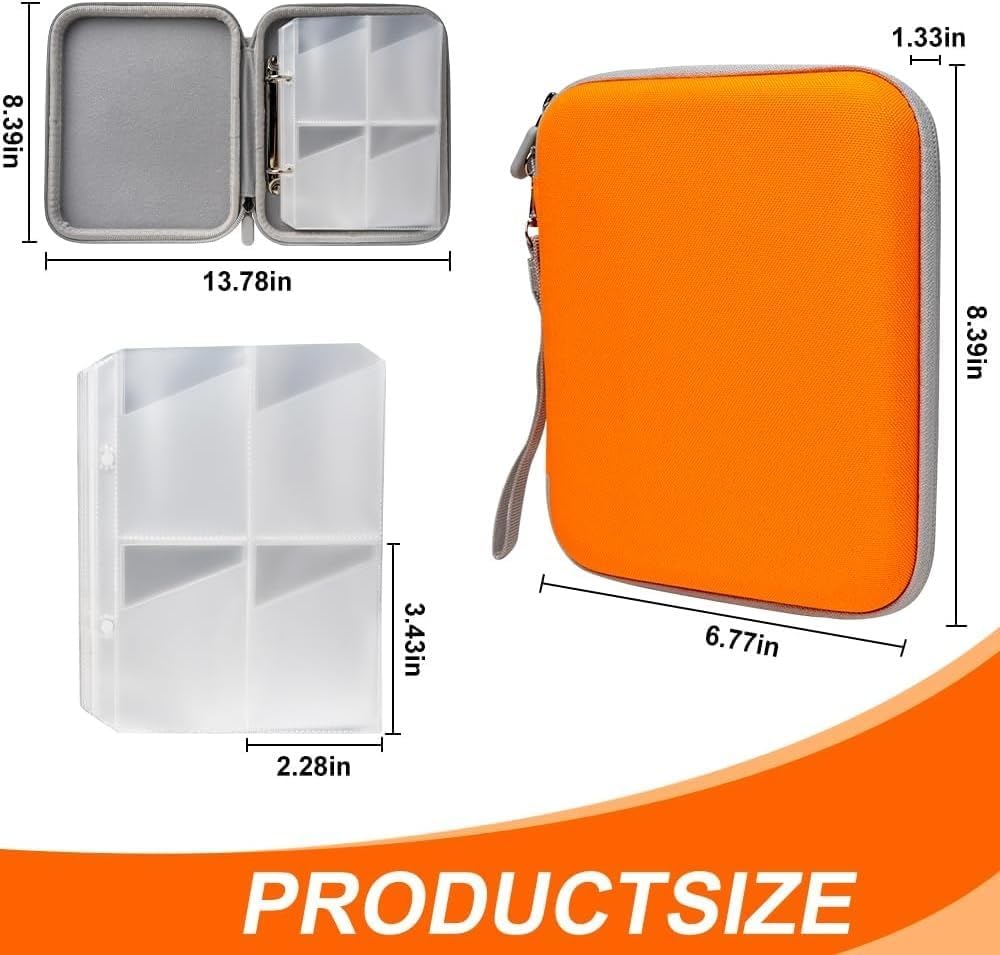 Card Case for Yoto cards, Soft Portable Folder with Zipper & 80 Pockets Player Cards& Mini Audiobook Cards, Card Binder Holder with Sleeves for Travel (Orange)