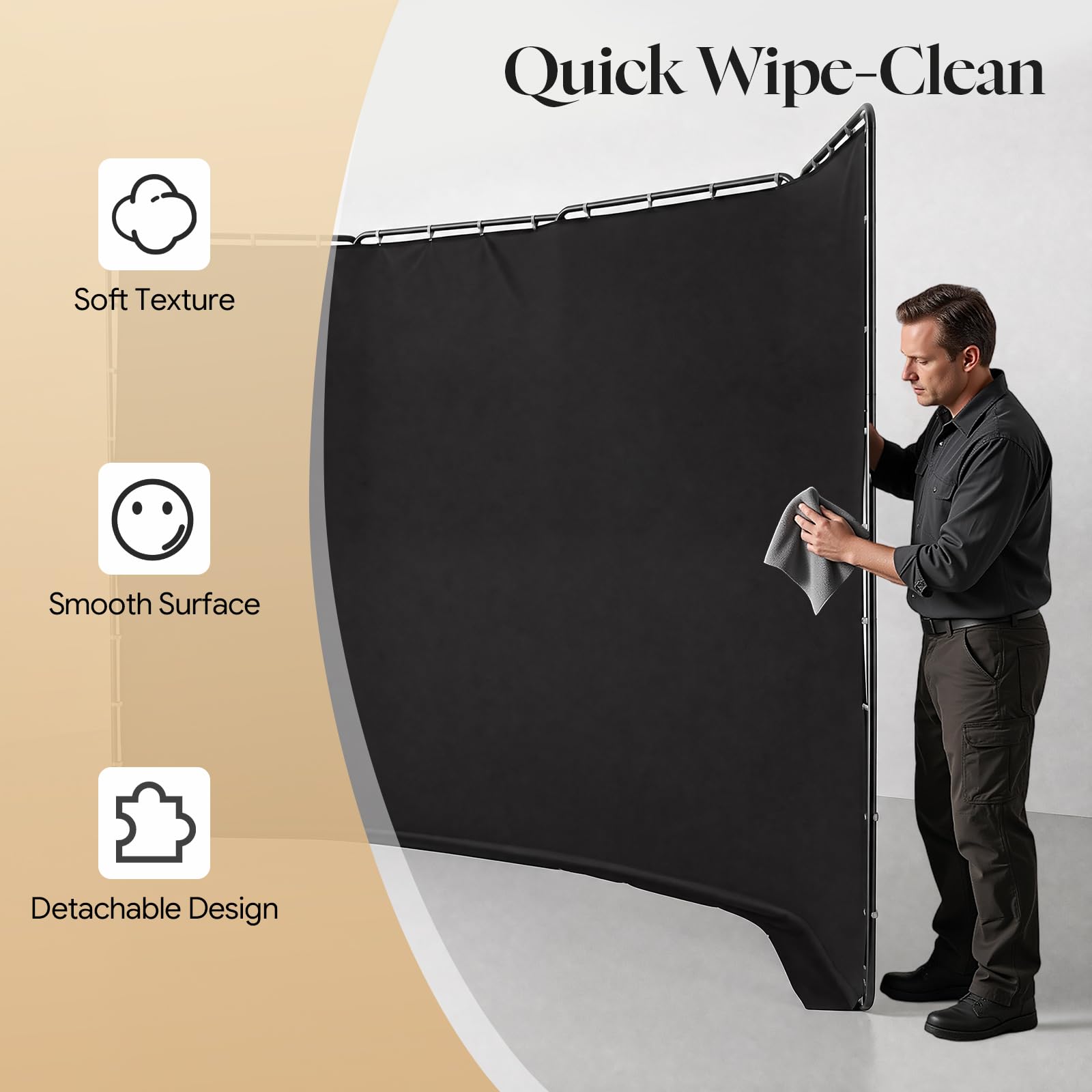 Kit de support de fond 3,88 x 2,3 m avec chiffon vert ou noir, système de fond réglable pour studio photo, enregistrement vidéo, streaming en direct et Chroma Key (tissu noir)