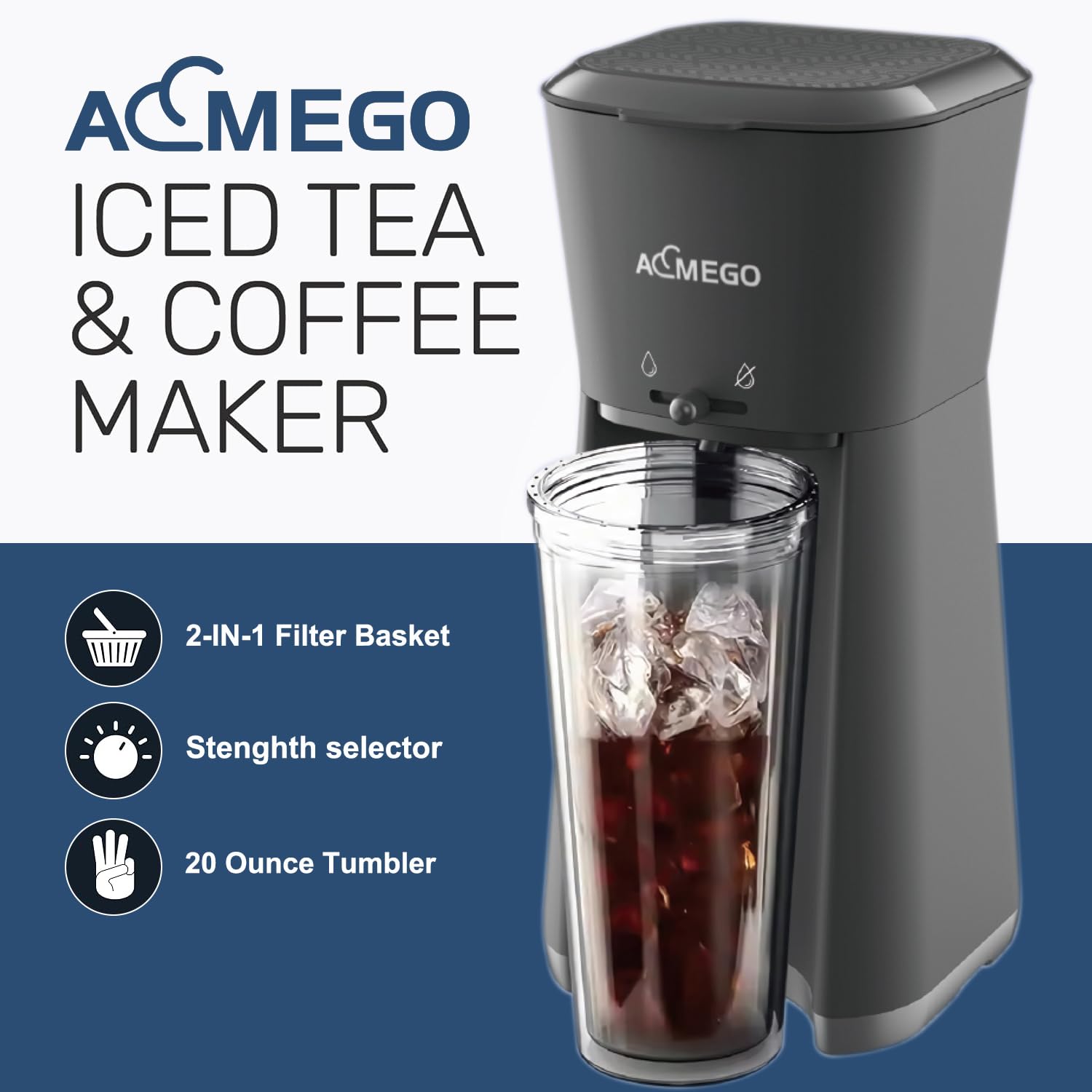 AEMEGO Electric Iced and Hot Tea Maker with 20oz Traveling Tumbler, Single Coffee Machine with Reusable Filter (BLACK)