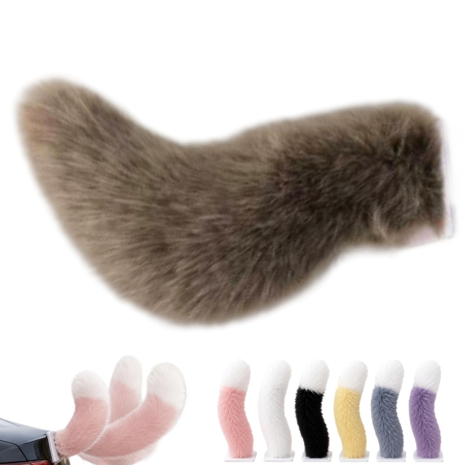 WstaIutno Remote Control Electric Car Tail, Cute Fuzzy Tail Car Decoration and Rechargeable Plush Animal Moving Accessory for Daily Commute and Family Road Trip (B-Khaki)