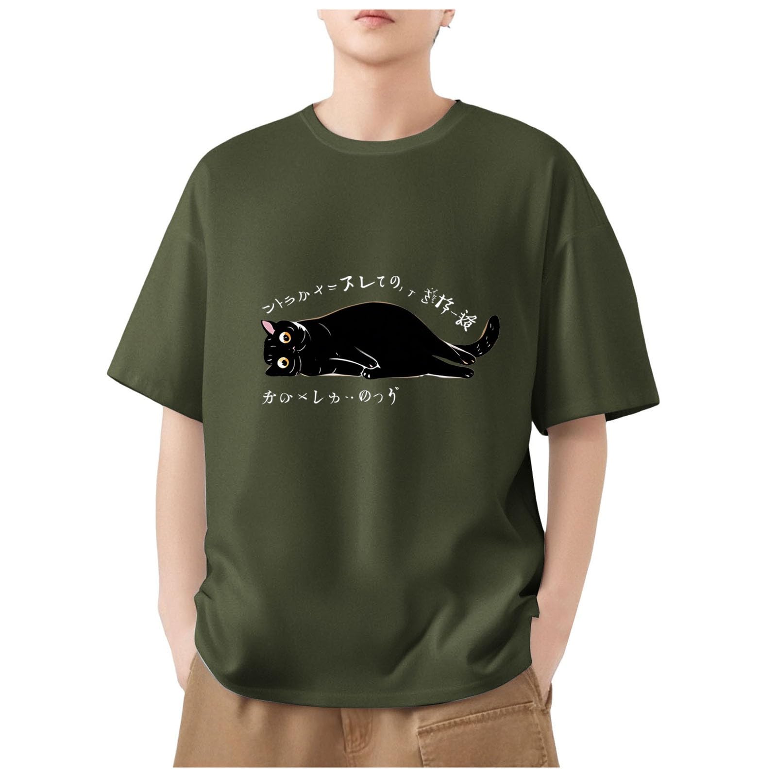 Amazon | tシャツ メンズ 半袖 大きいサイズ 綿 丸襟 夏服 可愛い 猫柄