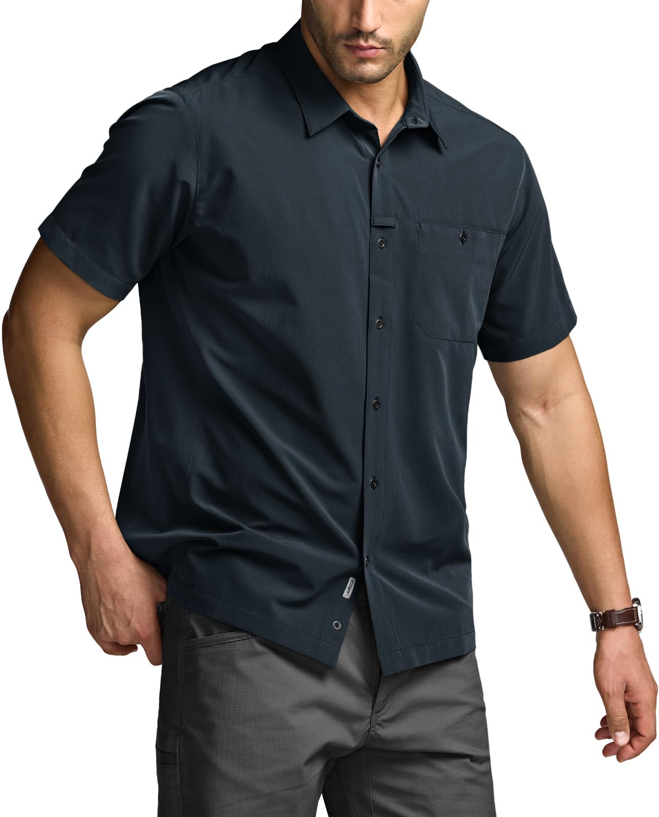 CQR Men's Short Sleeve Tactical Shirts, UPF 50+ Ripstop Military Work Shirts, Breathable Button Down Outdoor Hiking Shirt