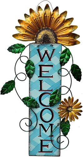 Letrero de bienvenida de metal rústico para colgar en la pared, letreros decorativos de flores de bienvenida para porche, puerta delantera, casa de