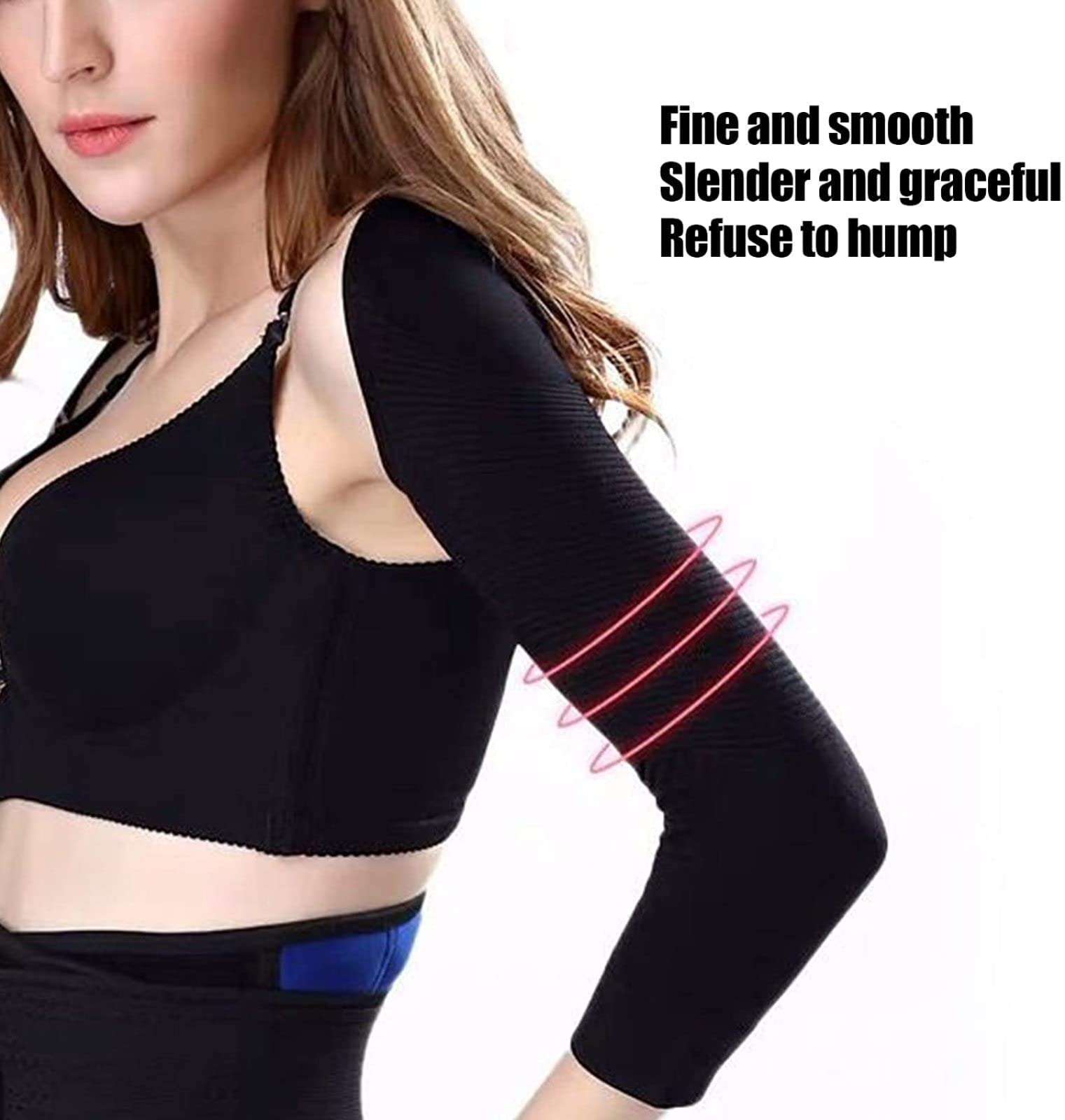 AADECOR Schlankheits-Armformer, Oberarm-Kompressionsärmel für Frauen, Rücken-Schulter-Unterstützung Buckelhaltungskorrektor Armstulpe Unsichtbare Arm-Shapewear, schwarz,M