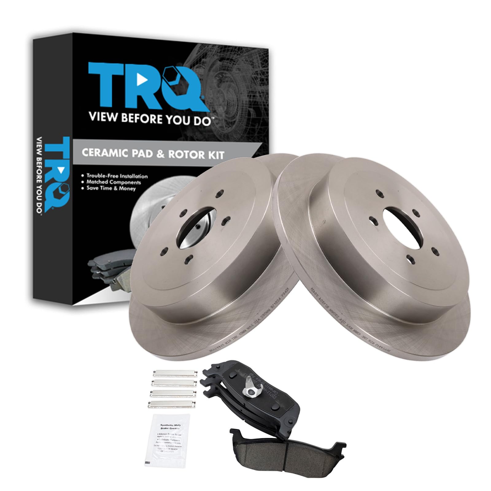TRQ Rear Brake Pad and Rotor Set Ceramic Compatible with 2003-2011 Lincoln Town Car