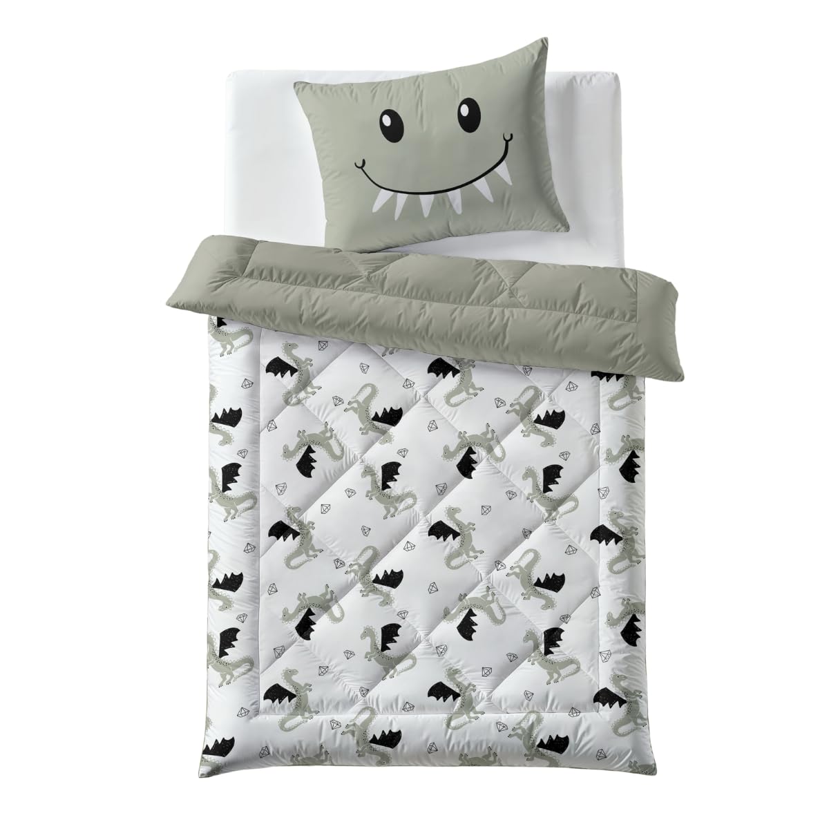 Zelesta Kiddybed - Parure de lit pour enfant - 135 x 200 cm - 4 saisons - Couverture d'hiver et d'été - Lavable - Sans housse - Couette pour enfant avec motif (Smiling Dragon)
