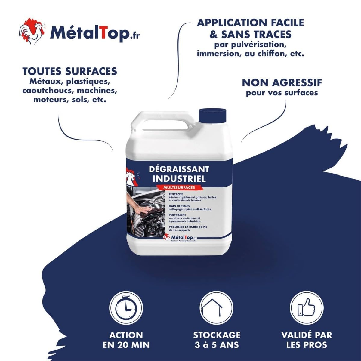 Métaltop - Degraissant Industriel - 5 L - Diluant dégraissant professionnel pour moteur, jante, carrosserie, chaine, etc