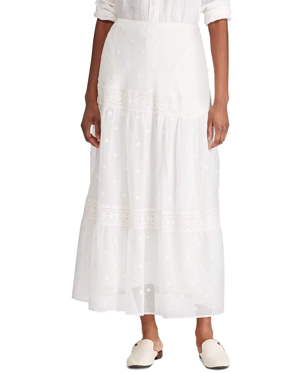 Ralph Lauren Lauren Tiered Peasant Skirt (White, 14) at Amazon 