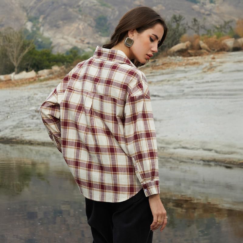 Image of PINACOLADA Women's Solid Oversized Shirt for Casual Wear | Spread Collar | Long Sleeve | Button Closure | Oversized Shirt Crafted with Comfort Fit for Everyday Wear
