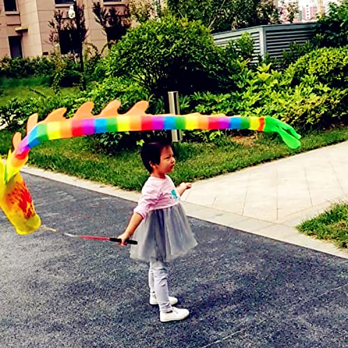 DSJUGGLING 3D Colorful Dragon Silk Flowy Spinning & Shaking Poi - Flinging The Dragon Spiral Practice Ribbon Streamer with Fiberglass Handsticks + Travel Bag! (2 Meters (6.5 FT), Rainbow Color)