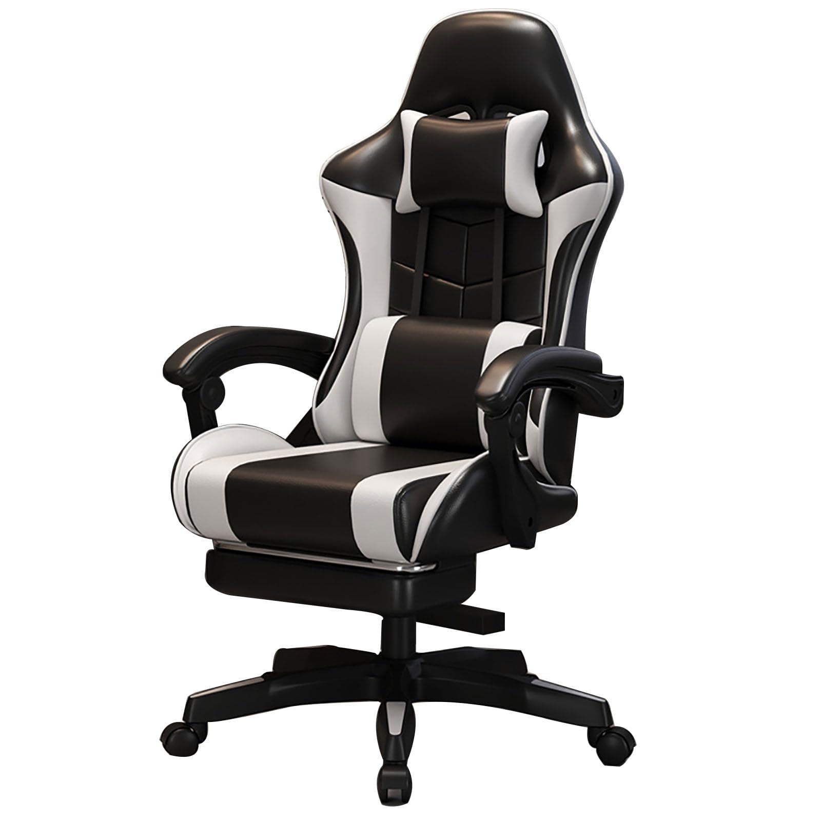 Gaming-Stuhl mit Lendenwirbelstütze, ergonomischer Bürostuhl mit hoher Rückenlehne mit PU-Leder und einziehbarer Fußstütze für Komfort beim Gaming und im Büro