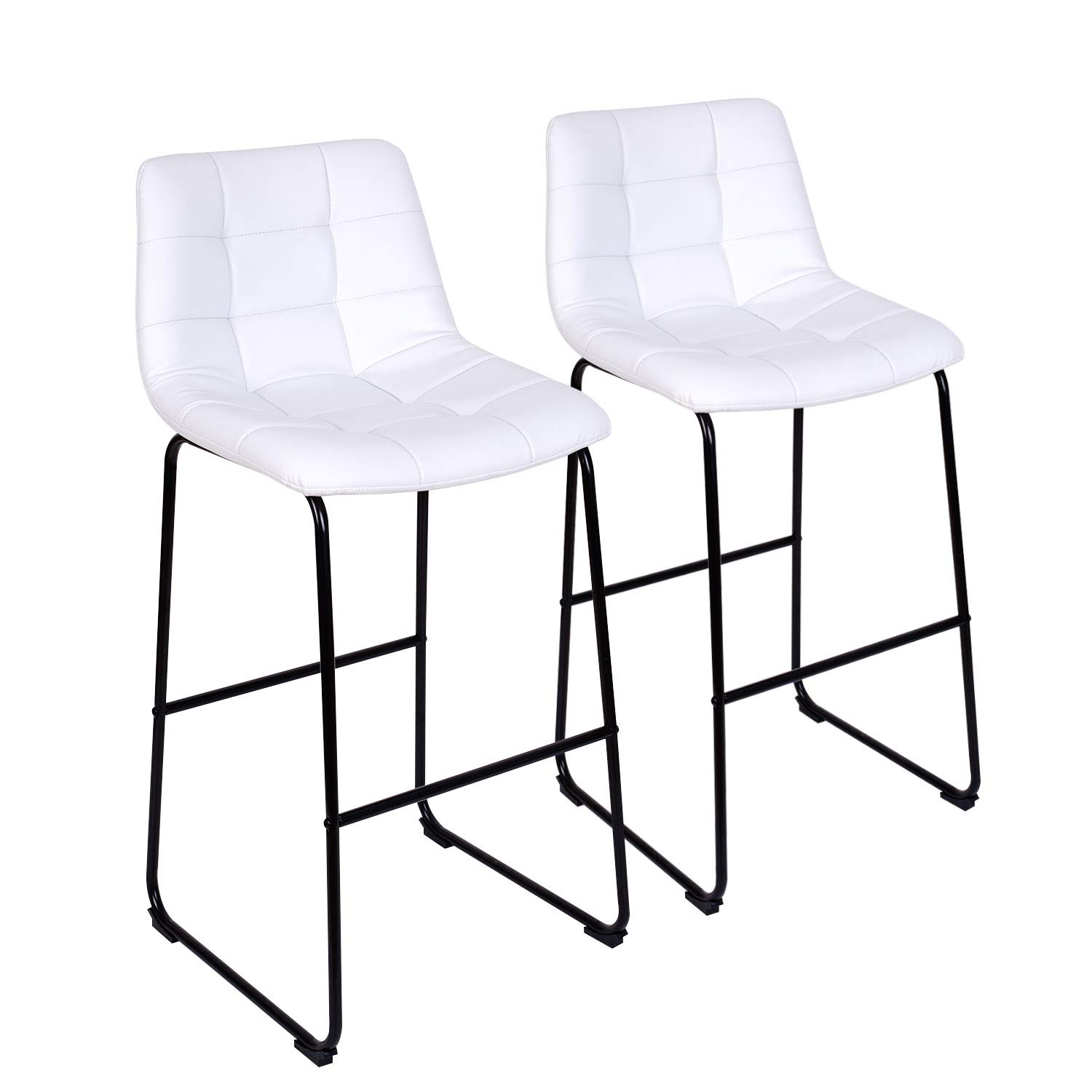 White Pub Height Bar Stools with Back, PU Leather Pub Stool Chairs Armless Modern Kitchen High Dining Chairs with Metal Legs Upholstered
