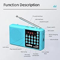 Vista 3 de Portable AM FM Radio with Bluetooth Speaker，USB/TF Playback MP3 Player with USB-C Fast Charging,Auto Scan Save,Rechargeable Battery for Home Outdoor