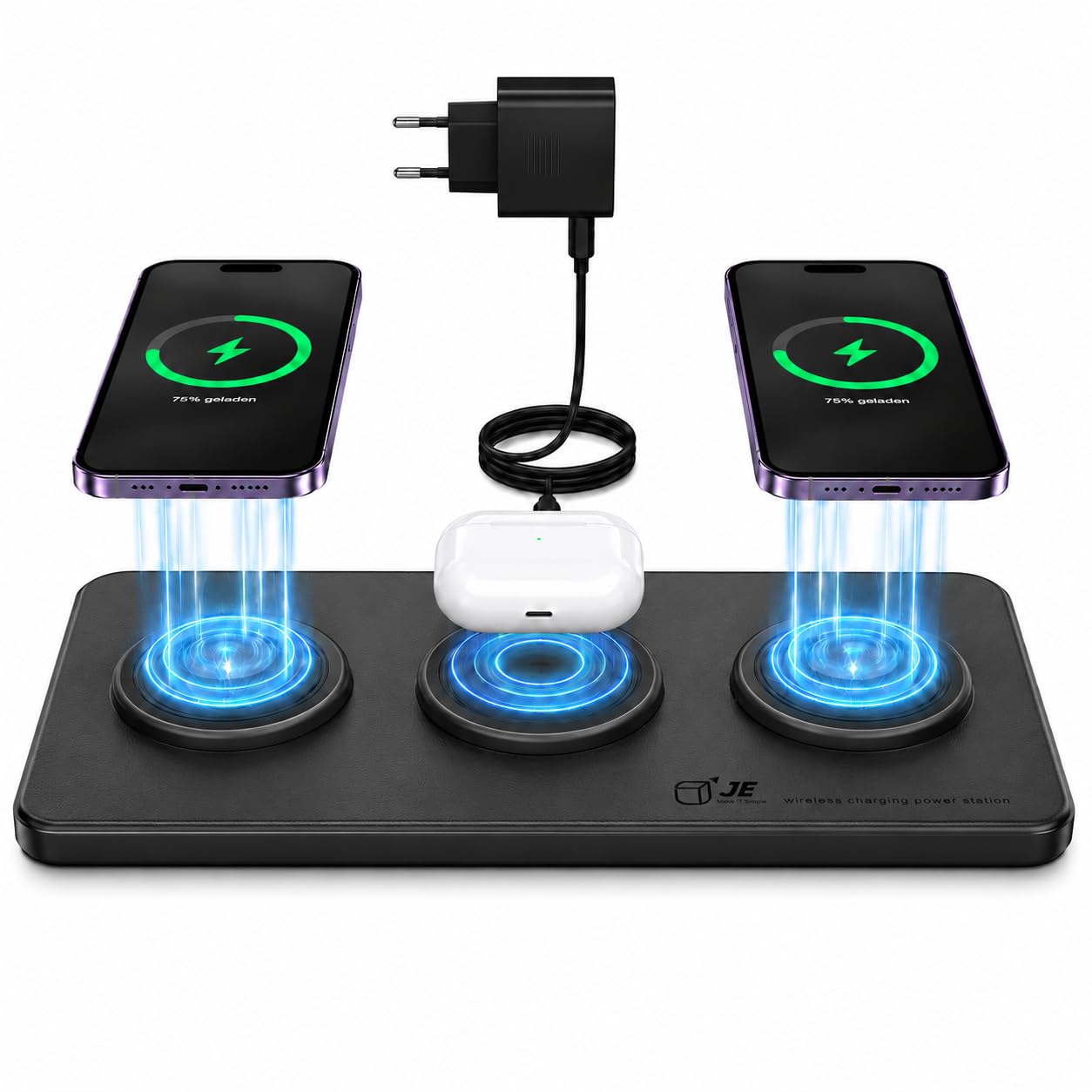 3-in-1 Magnetische Induktionsladestation für iPhone 17/16/15/14/13/12 & AirPods, Kabelloses Ladegerät für 2 iPhones, Magnetisches Ladepad, Wireless Charger, Ladestation Schreibtisch, Schwarz