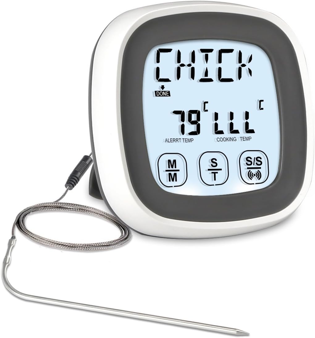 Meat Thermometer, SENGKA Instant Read Food Thermometer Digital Cooking Thermometer with Timer Alert 1 Probe for Oven, Kitchen, Grilling, Smoker(Grey)